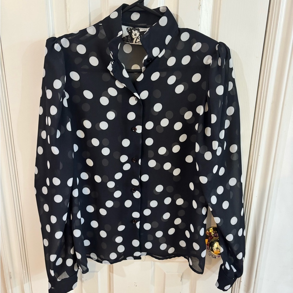 Barneys New York Black and White Notched Collar Blouse